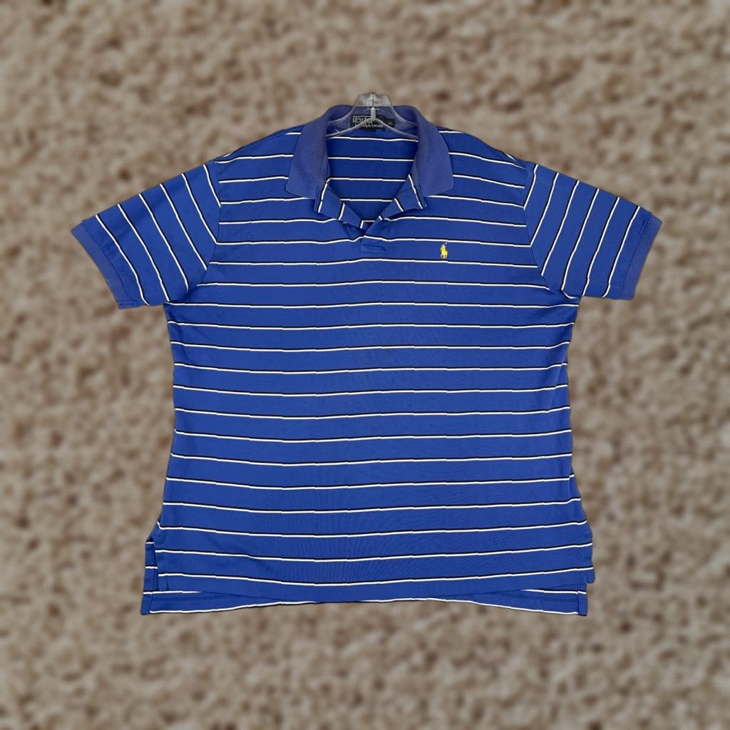Ralph Lauren VINTAGE Ralph Lauren Polo Shirt Men XL Blue Striped 100% Cotton Slim Fit Polo 70s Theme Mens Size US XL / EU 56 / 4 - 1 Thumbnail