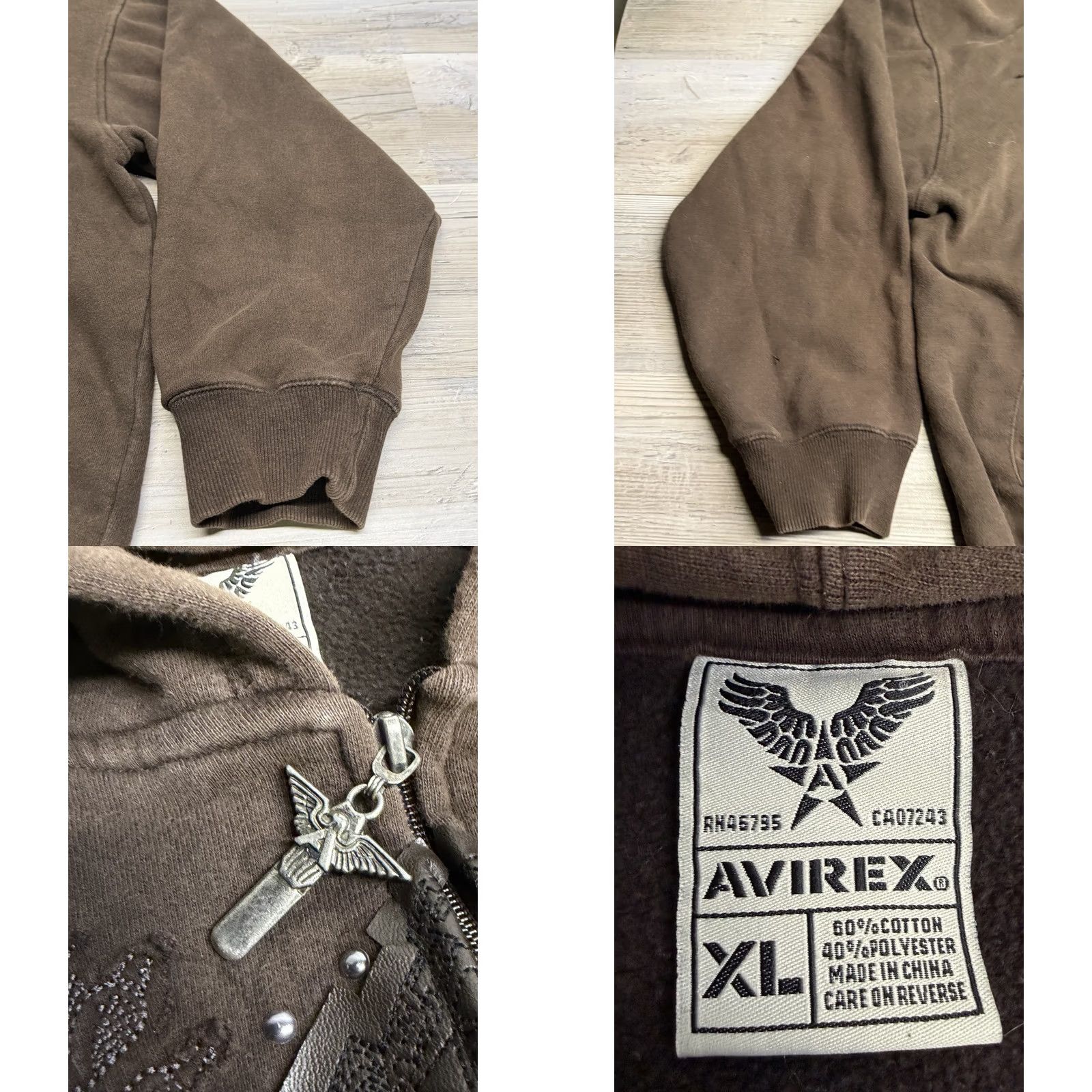 Avirex Vintage Avirex Zip Up Hoodie Embroidered Cross Studded Mens XL Brown Hooded Full Zip Jacket Size US XL / EU 56 / 4 - 8 Thumbnail