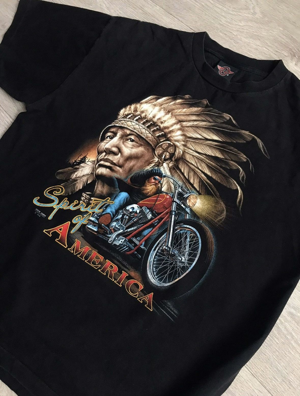 Indian Motorcycle × Vintage 🔷Vintage Jessie James Spirit of America Biker T-shirt 90s🔷 Size US XL / EU 56 / 4 - 2 Thumbnail