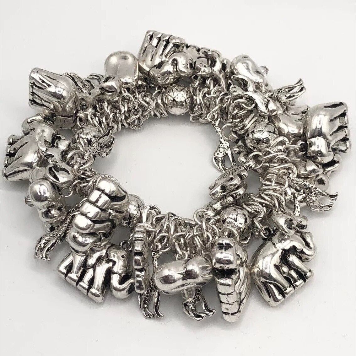 Other NEW Jungle Safari Elephant Lion Tiger Giraffe Silver Strech Size ONE SIZE - 2 Thumbnail