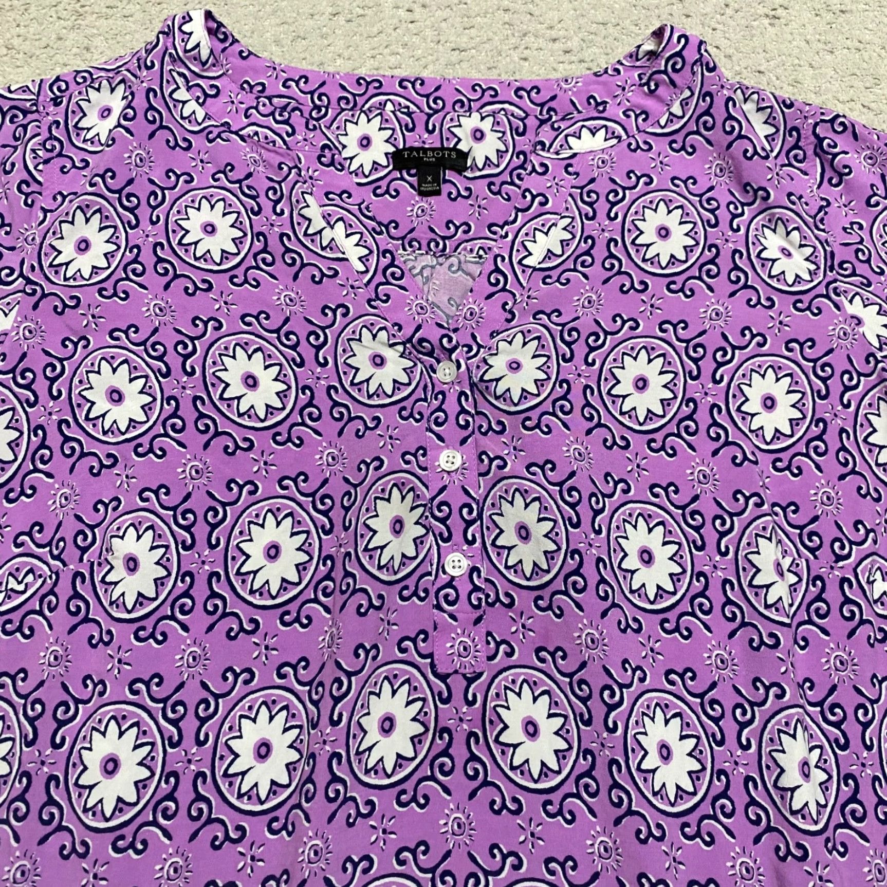 Talbots Talbots Purple Floral V-Neck Pullover Shirt 0X Plus Womens Long Sleeve Blouse Purple Floral 0X Women Talbots Shirt Size XL / US 12-14 / IT 48-50 - 6 Thumbnail
