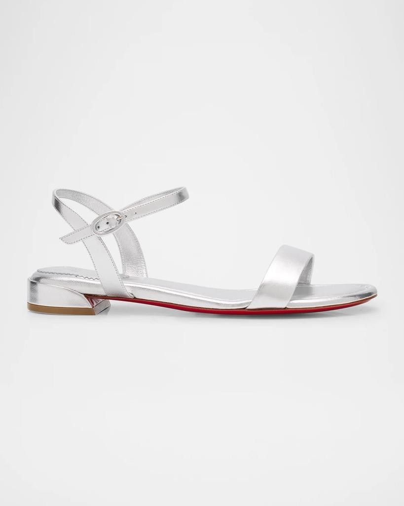 Christian Louboutin Sweet Jane Sandal Flat Silver Nappa Leather Ankle Strap 40.5 Size US 10.5 / IT 40.5 - 1 Thumbnail
