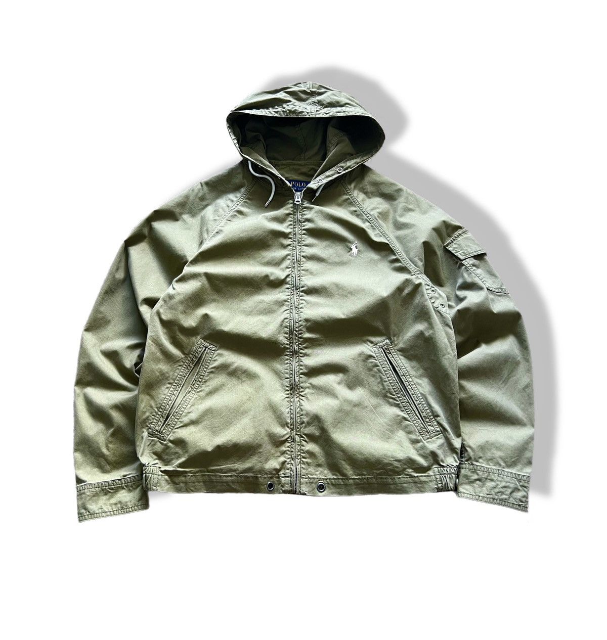 Vintage Polo Ralph Lauren Hooded Bomber Jacket Military Y2k