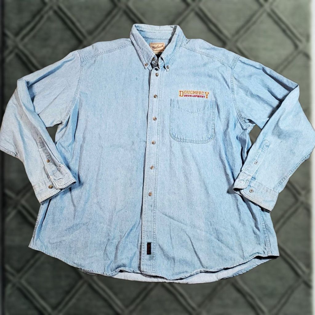 Vintage VINTAGE Woolrich Shirt Denim Long Sleeve Button-Up 2XL BIG Distressed Blueship? Size US XXL / EU 58 / 5 - 1 Thumbnail