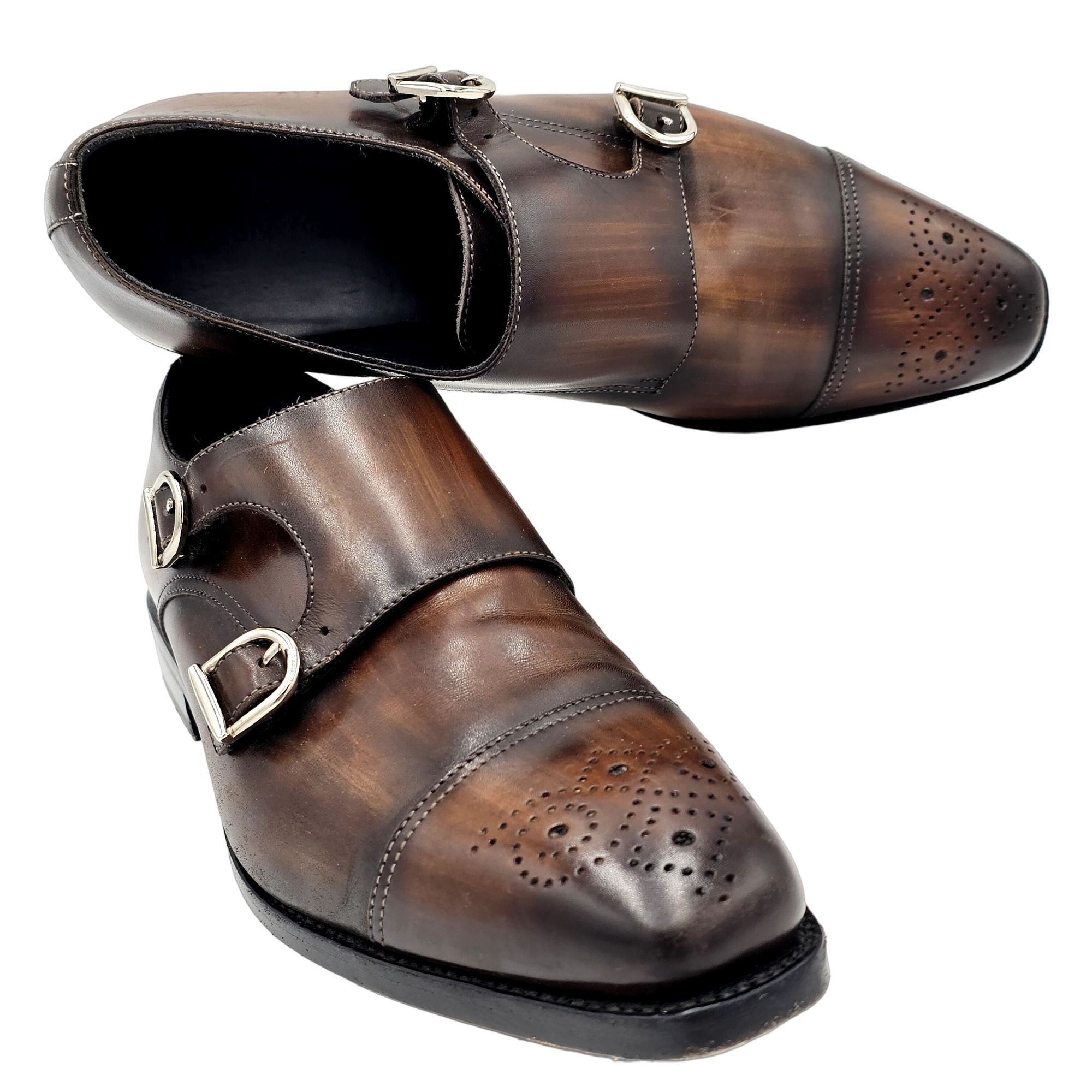 Other Chalk Mark Men's 8.5 Antique Patina Brown Dress Shoes Double Size US 8.5 / EU 41-42 - 11 Thumbnail