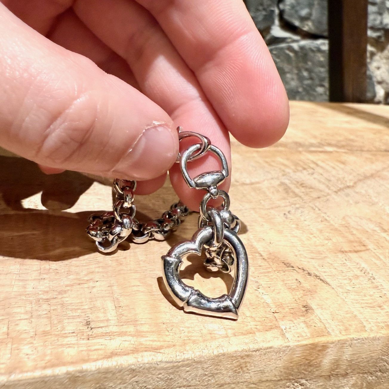 Gucci Gucci 925 Silver Chain Bamboo Heart Charm Bracelet Size ONE SIZE - 4 Thumbnail