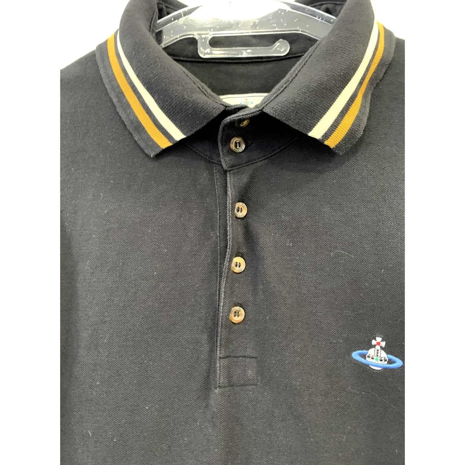 Vivienne Westwood Vivienne Westwood Man Polo Shirt Black Orb Logo Striped Collar XL Mens Polo Shirt Size US XL / EU 56 / 4 - 7 Thumbnail