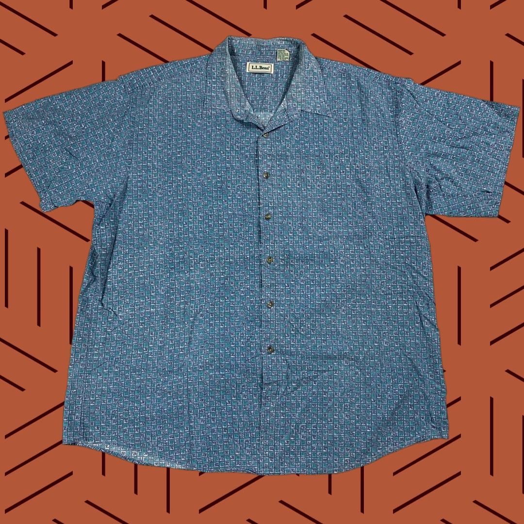 Vintage VINTAGE L.L. Bean Hawaiian Shirt Button-Up - Teal Cotton, Short Sleeve, Floral, Big & Tall XLT Mens Size US XL / EU 56 / 4 - 1 Thumbnail