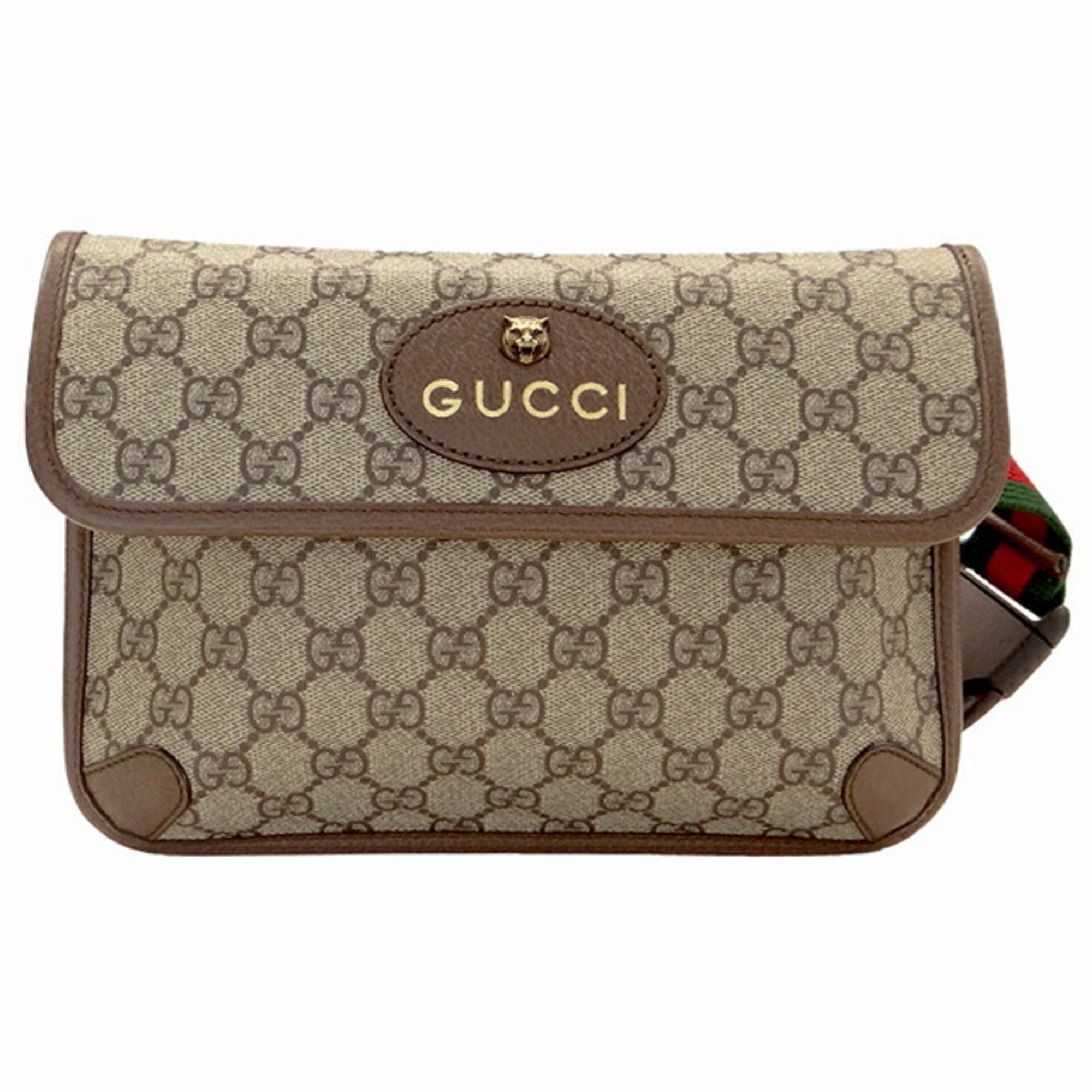 Authenticated Used GUCCI Gucci Waist Bag 682933 GG Supreme Canvas Leather  Black Gray Vintage Silver Hardware Belt Pouch 