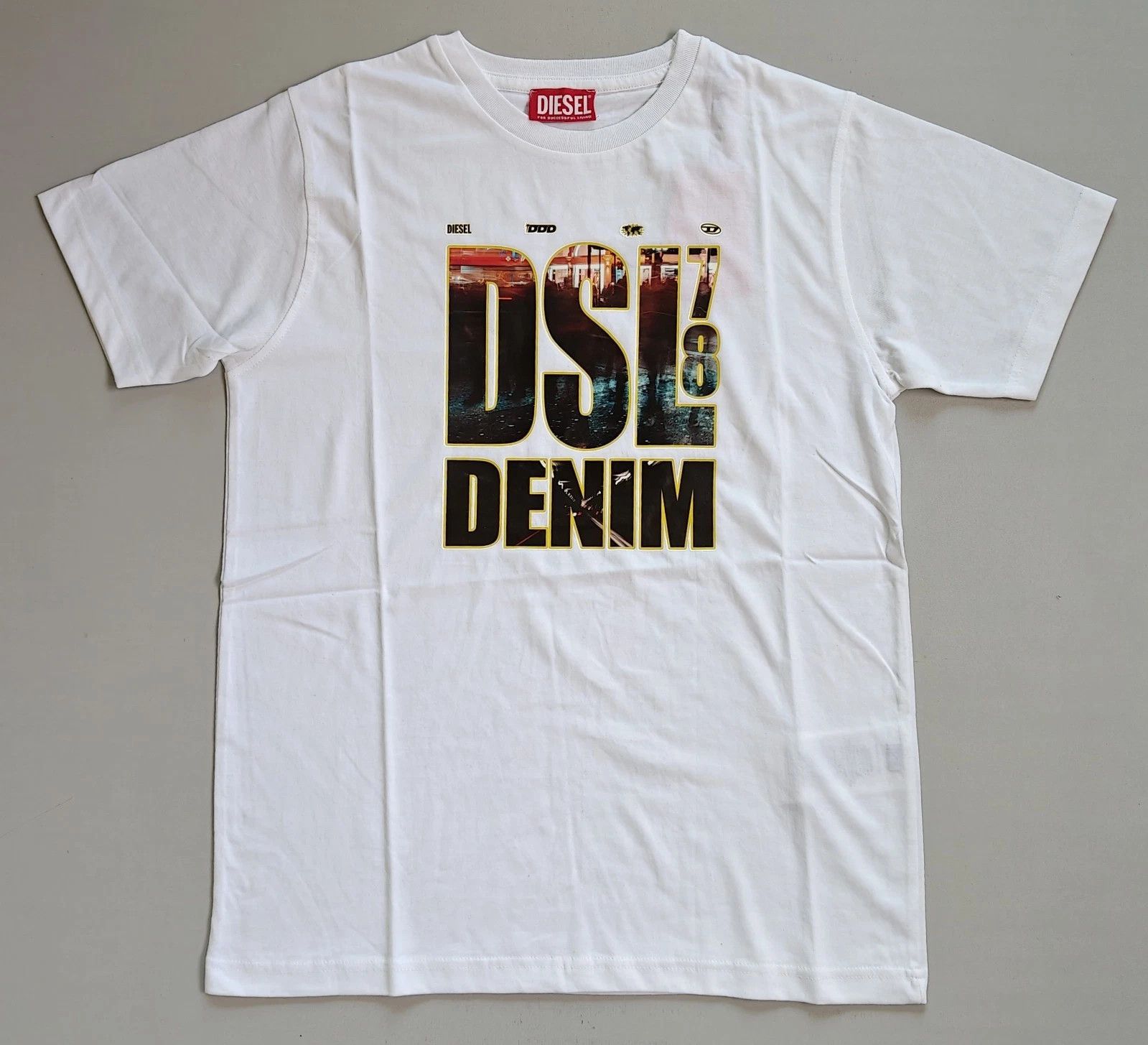 Diesel DIESEL White T-shirt with DSL 78 Denim print T 4170 Size US S / EU 44-46 / 1 - 2 Thumbnail