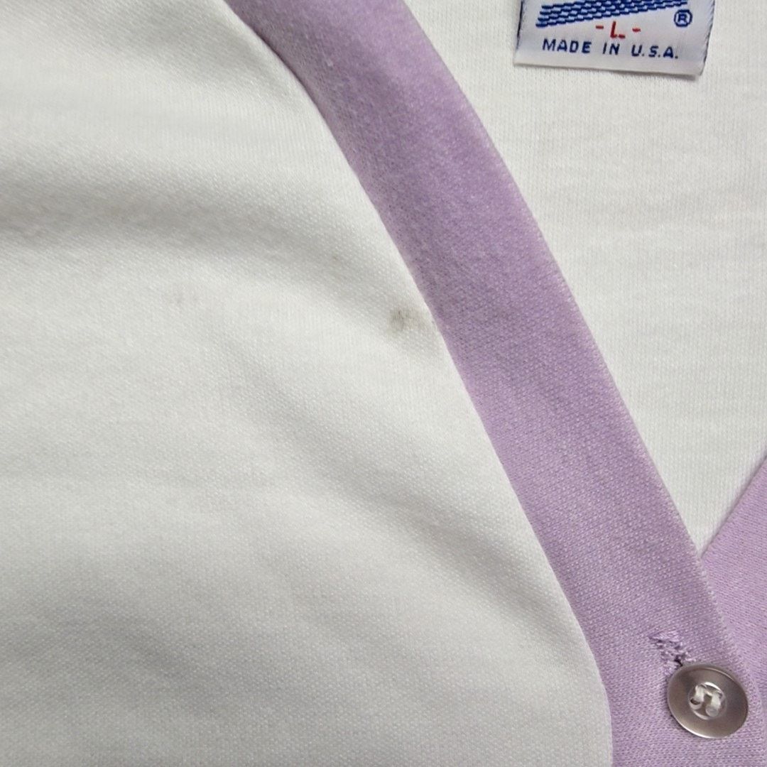 Vintage Vintage Le Riche Henley Shirt Purple White 3/4 Sleeve S 80s Size S / US 4 / IT 40 - 8 Thumbnail