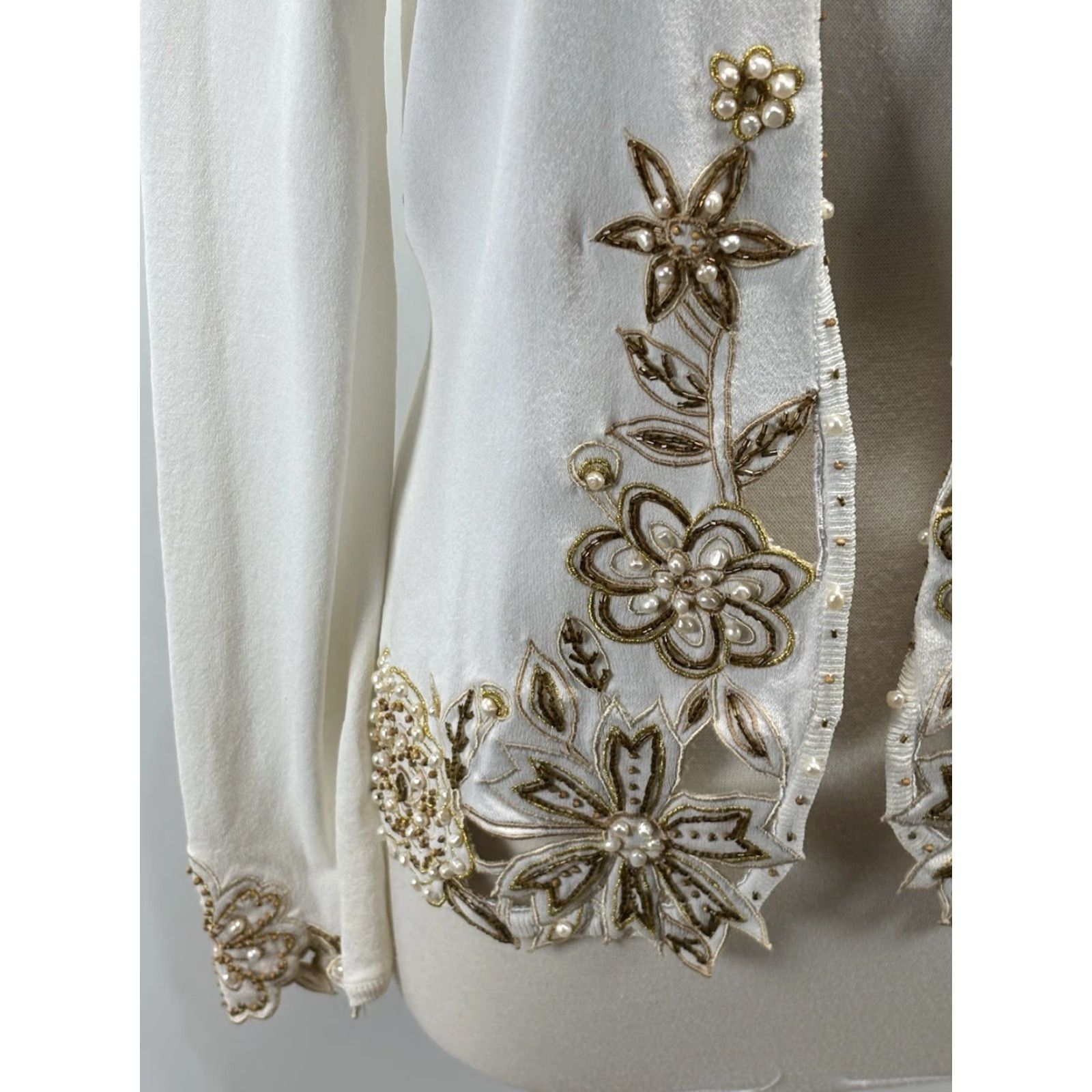 Vintage NEW! Vtg Just B Cardigan Sz Large Women’s Ivory Beaded Embroidered Embellished Size L / US 10 / IT 46 - 6 Thumbnail