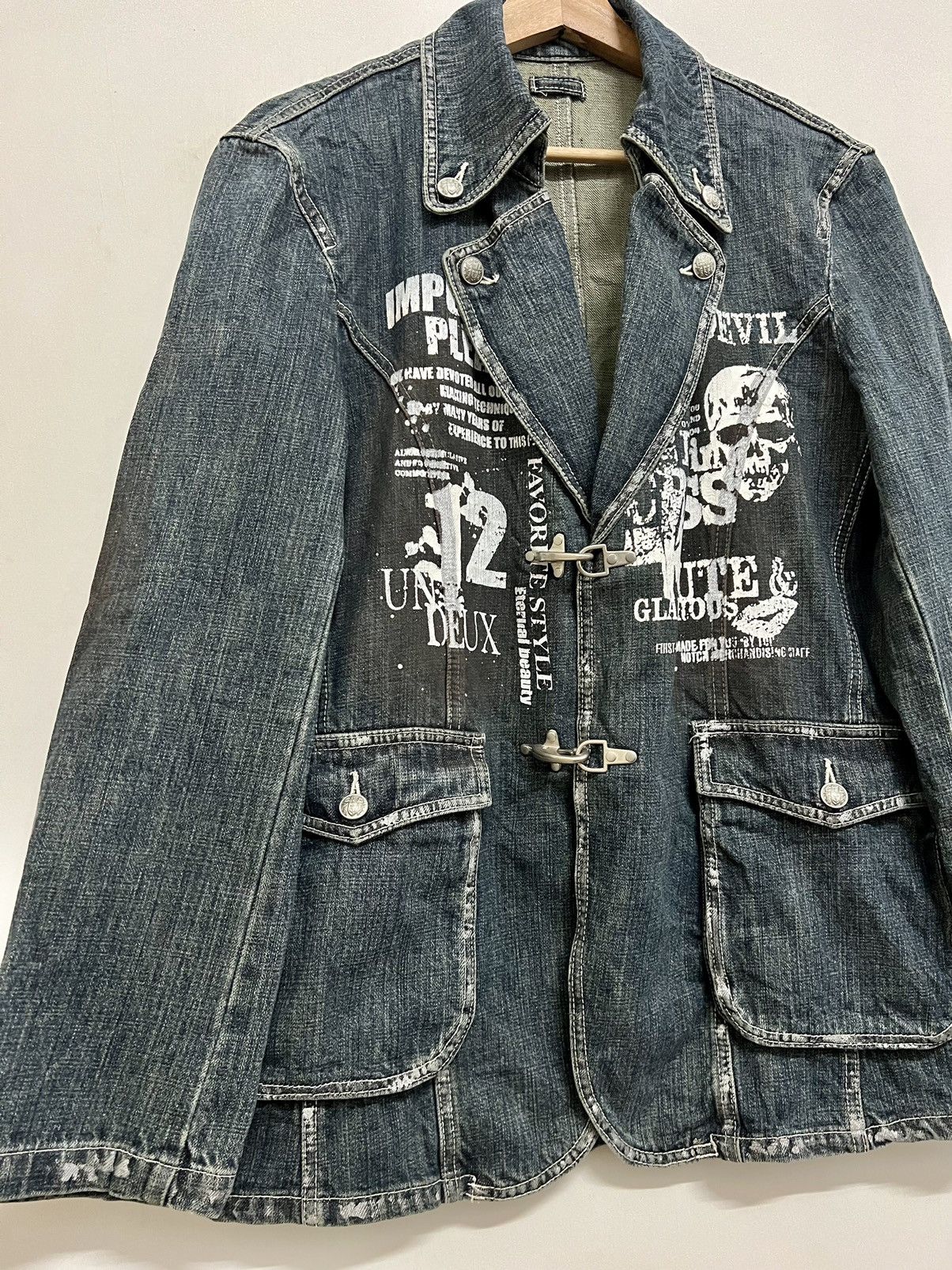 14th Addiction × If Six Was Nine × Japanese Brand Vintage Impulse Pleasure Funny Devil Skull Denim Jacket Size US M / EU 48-50 / 2 - 3 Thumbnail