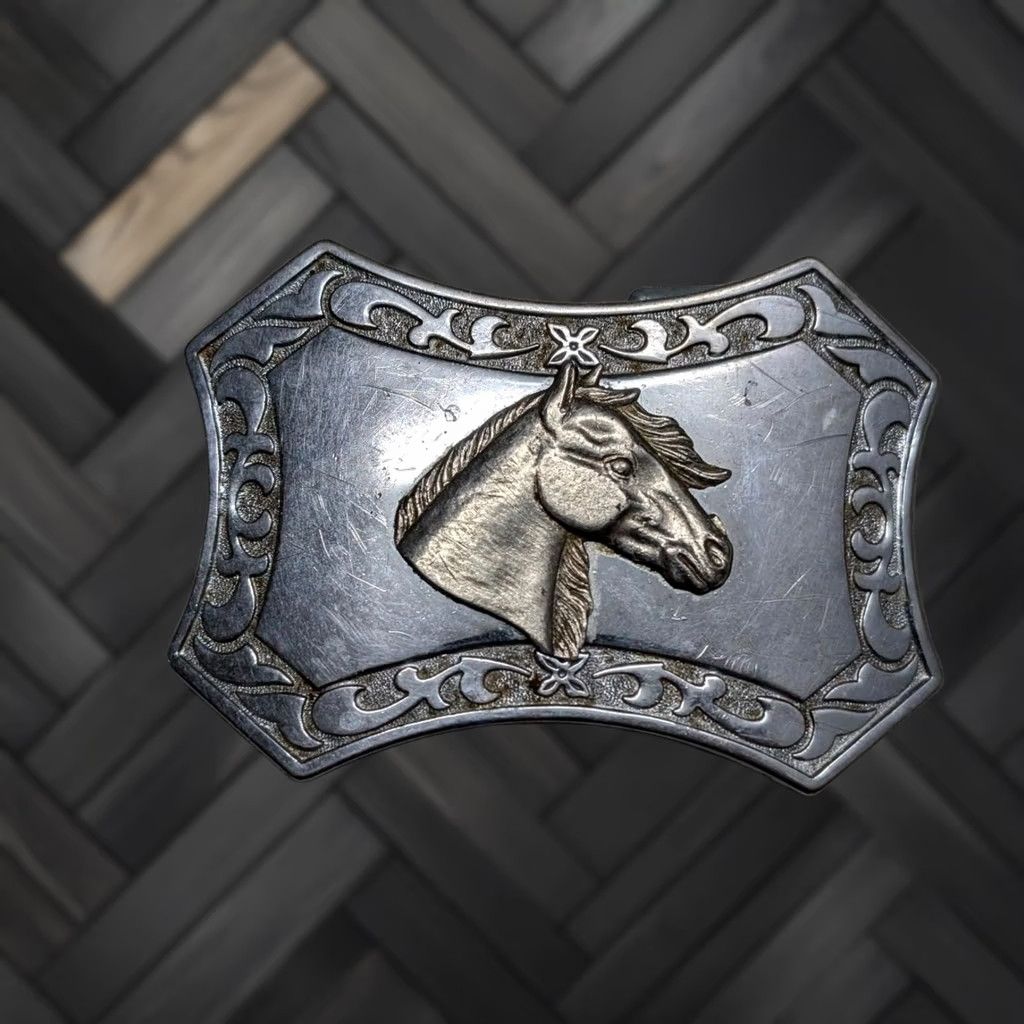 Vintage VINTAGE HORSE HEAD belt buckle Western cowboy rodeo chrome metal Size ONE SIZE - 1 Thumbnail
