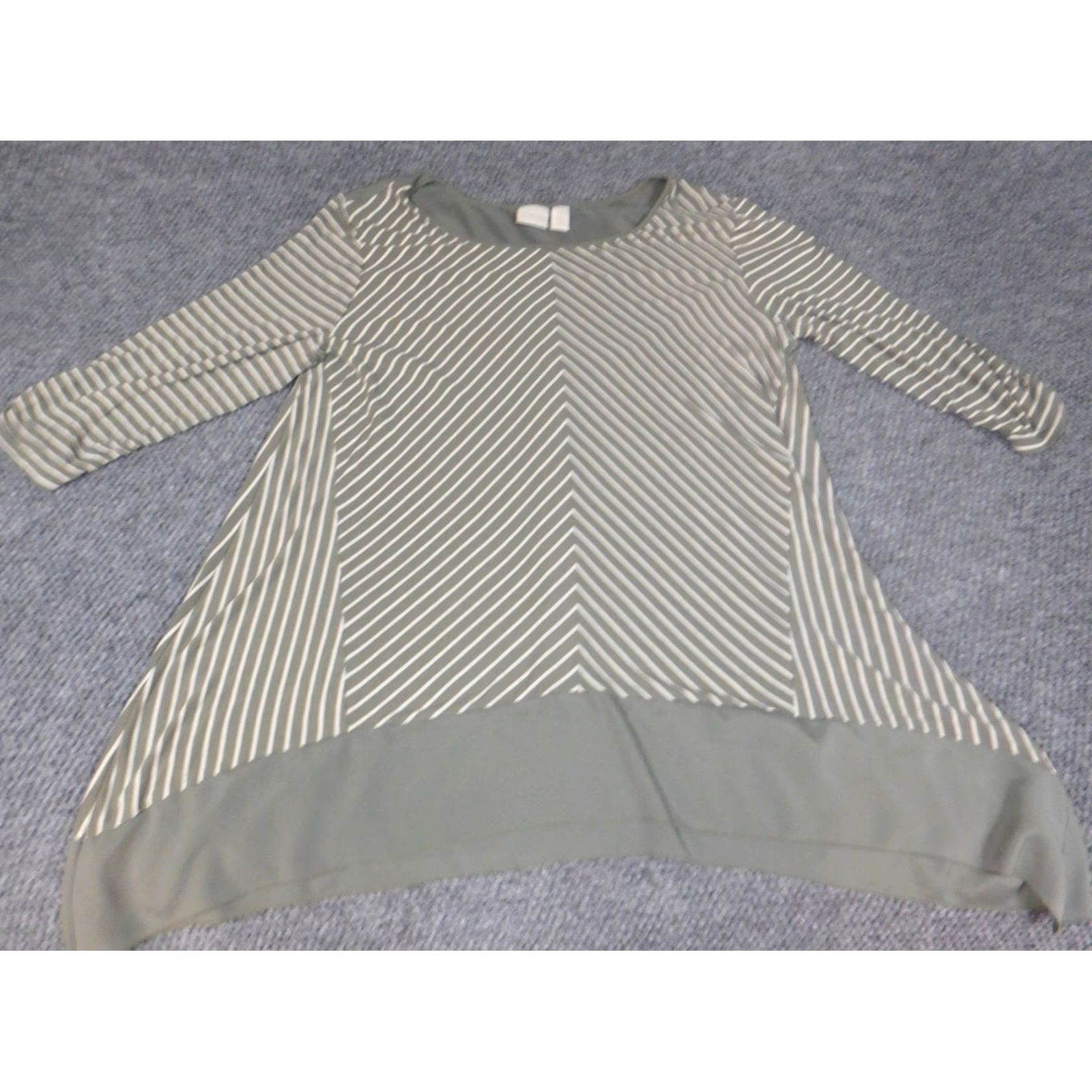 Vintage Chicos Blouse Shirt Womens Green Striped Crew Neck Long Sleeve Knit Rayon Pullover Stretch Regular Size 3 Casual Buttoned Vintage: No Size XS / US 0-2 / IT 36-38 - 2 Thumbnail