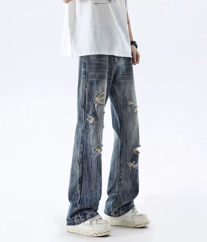 Japanese Brand Men's American washed distressed bootcut ripped jeans Size US 32 / EU 48 - 4 Thumbnail