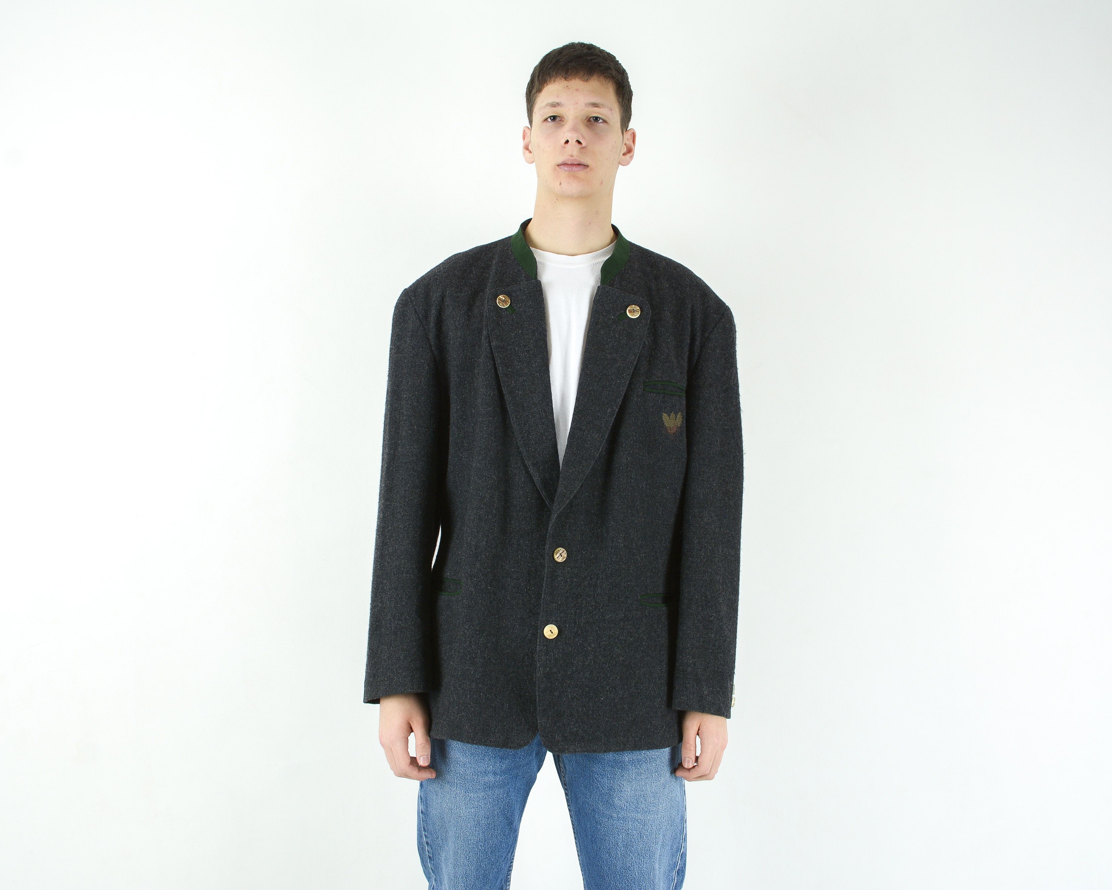 TRAUNSEE Trachten UK 46 US Blazer Wool Jacket Embroidered