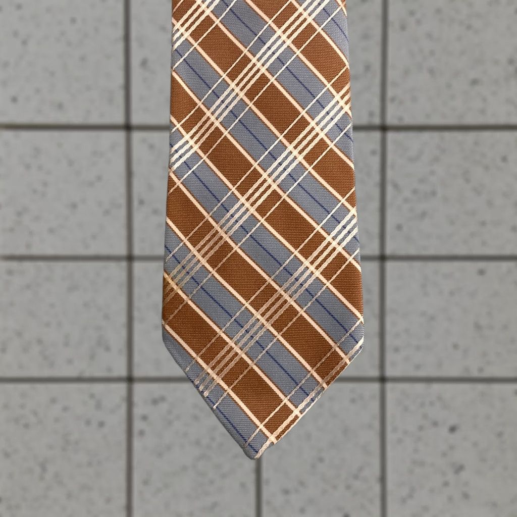 MCM VINTAGE Necktie 60s Plaid Repp Stripe Blue Rust Brown Poly Rayon MCM Exec 3x55 Capsule Tie Men Size ONE SIZE - 1 Thumbnail