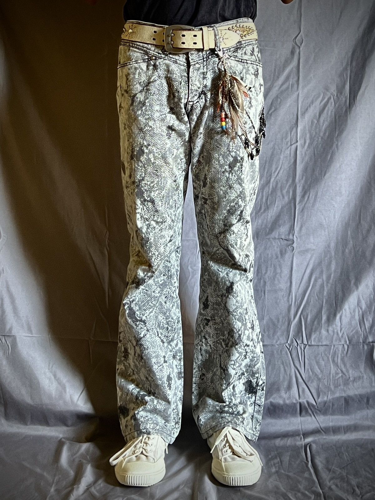 semanticdesign Semantic Design Snakeskin Print Bootcut Jeans Y2K J-Rock Size US 32 / EU 48 - 2 Thumbnail