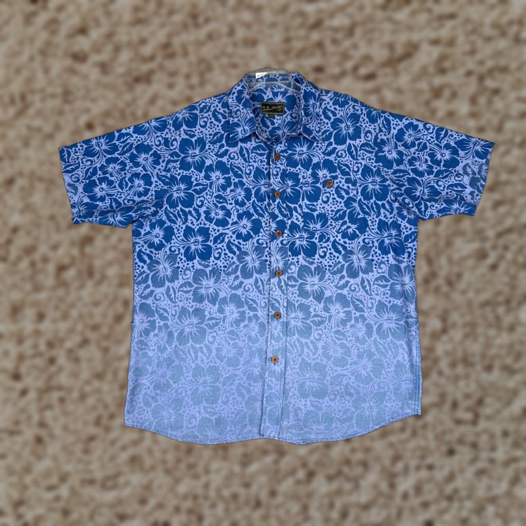 Vintage N.E. Limited Shirt Adult 2XL Blue Ombré Floral Leaf Button Cotton Hawaiian Shirt (N.E. Limited) Size US XXL / EU 58 / 5 - 1 Thumbnail