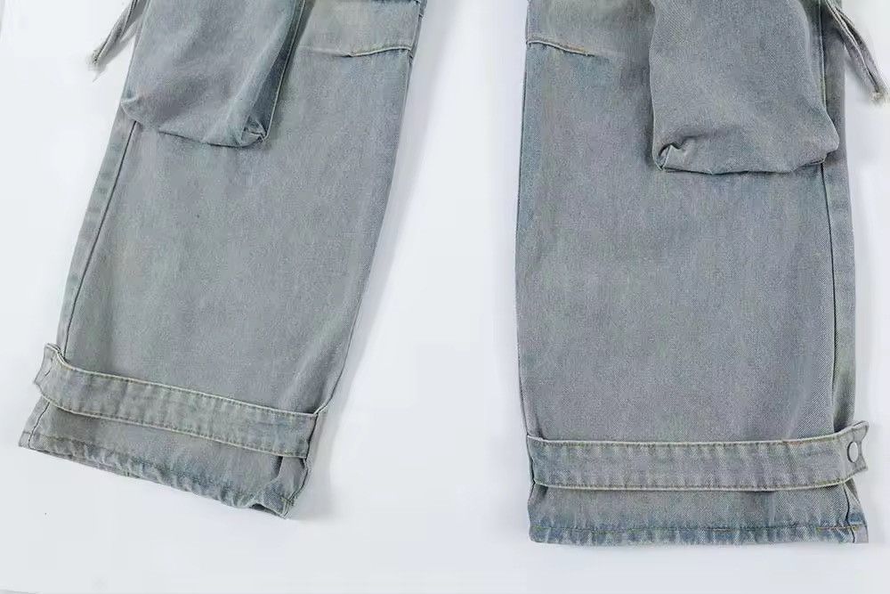 Jean Light Blue Denim Cargos Pleated Big Pocket Jeans Size US 33 - 8 Thumbnail