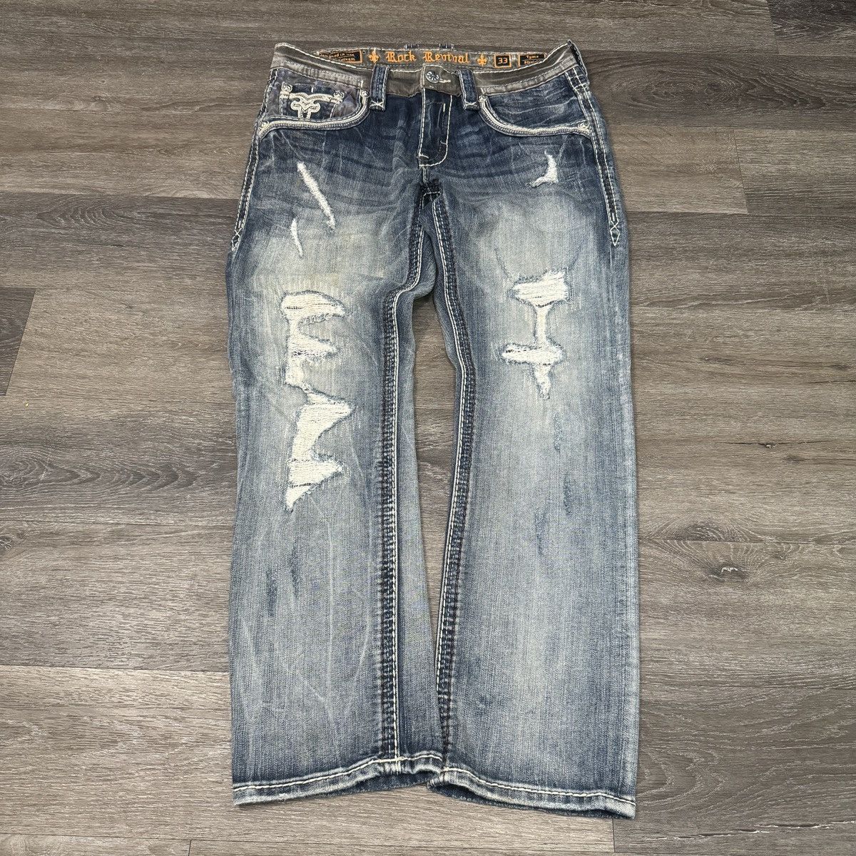 Affliction × Rock Revival × Vintage Crazy Vintage y2k Rock revival distressed embroidered jeans Size US 34 / EU 50 - 2 Thumbnail