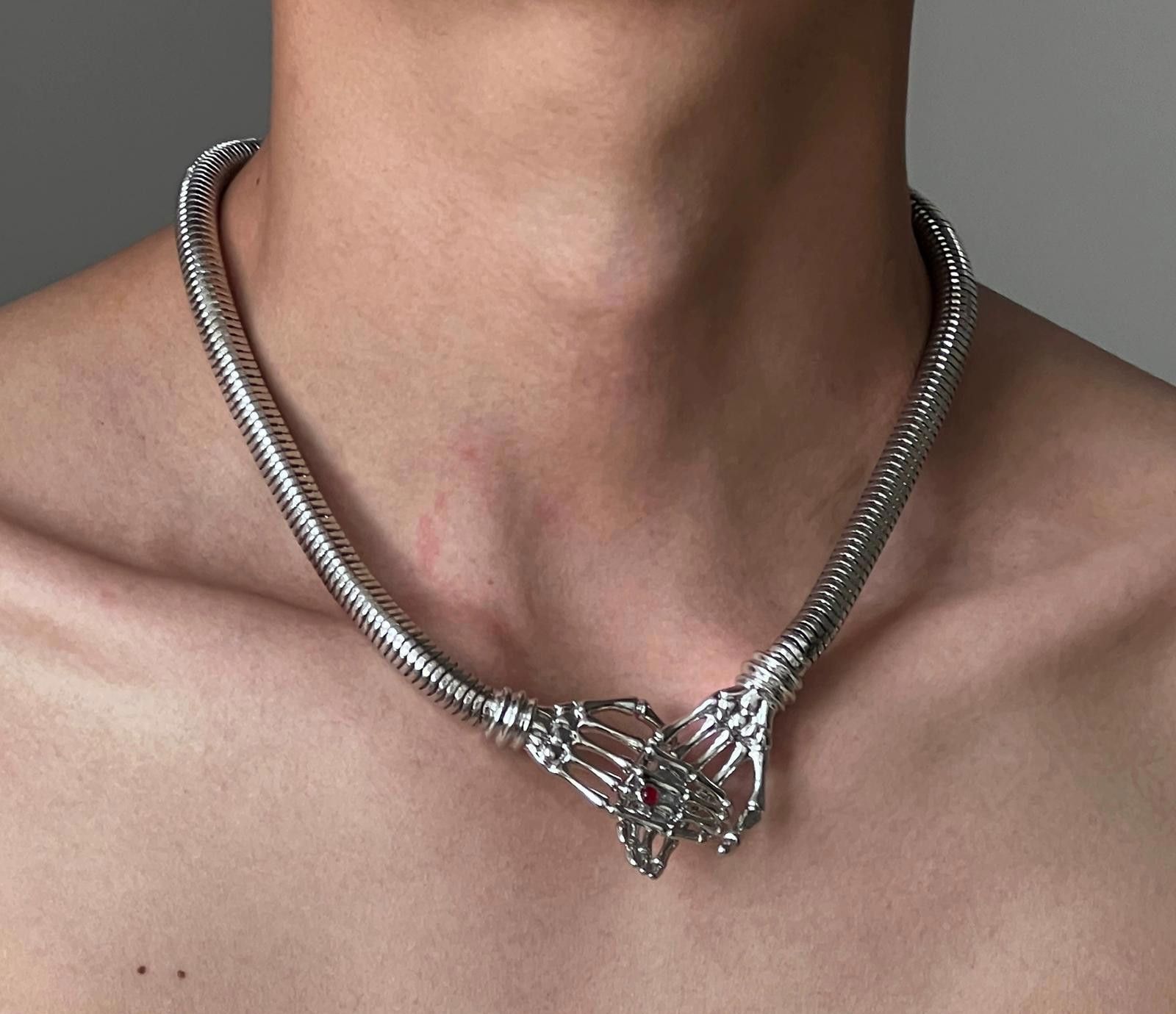 Jewelry Silver Skeleton Hands Choker Necklace, Mens Jewelry Size ONE SIZE - 4 Thumbnail