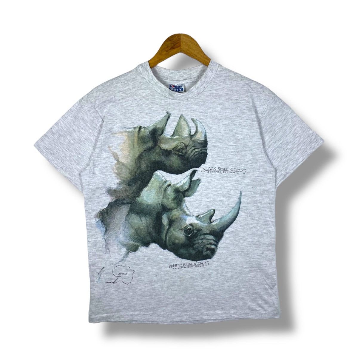 Hanes Vintage 90's RHINOCEROS SPECIES By Harlequin Graphic Animal Size US M / EU 48-50 / 2 - 1 Thumbnail