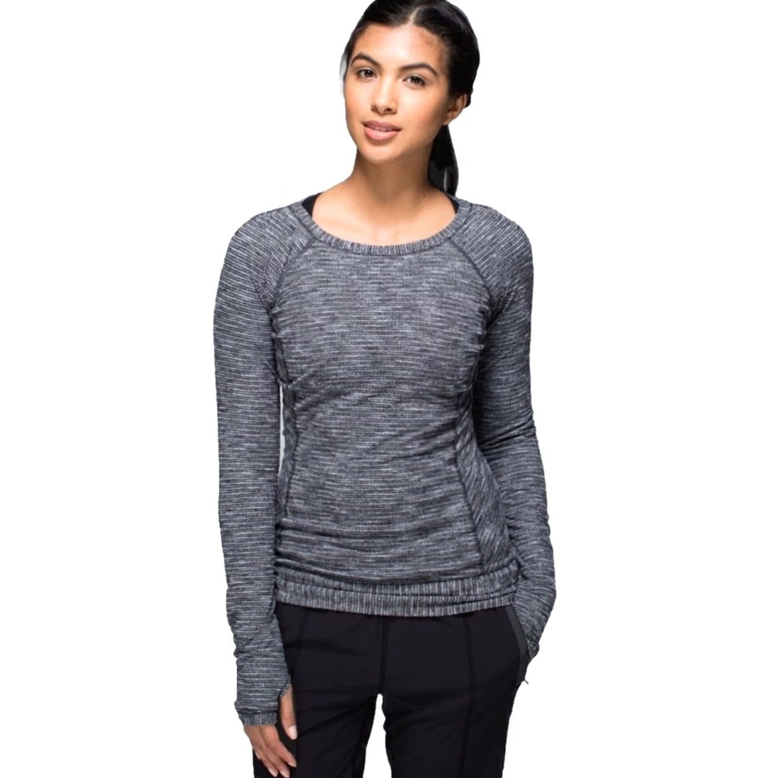 Lululemon Lululemon Race Your Pace Long Sleeve Shirt Women's Size 8 Gray/Black Piqué Rulu Activewear Running Shirt Women XS? Size M / US 6-8 / IT 42-44 - 2 Thumbnail