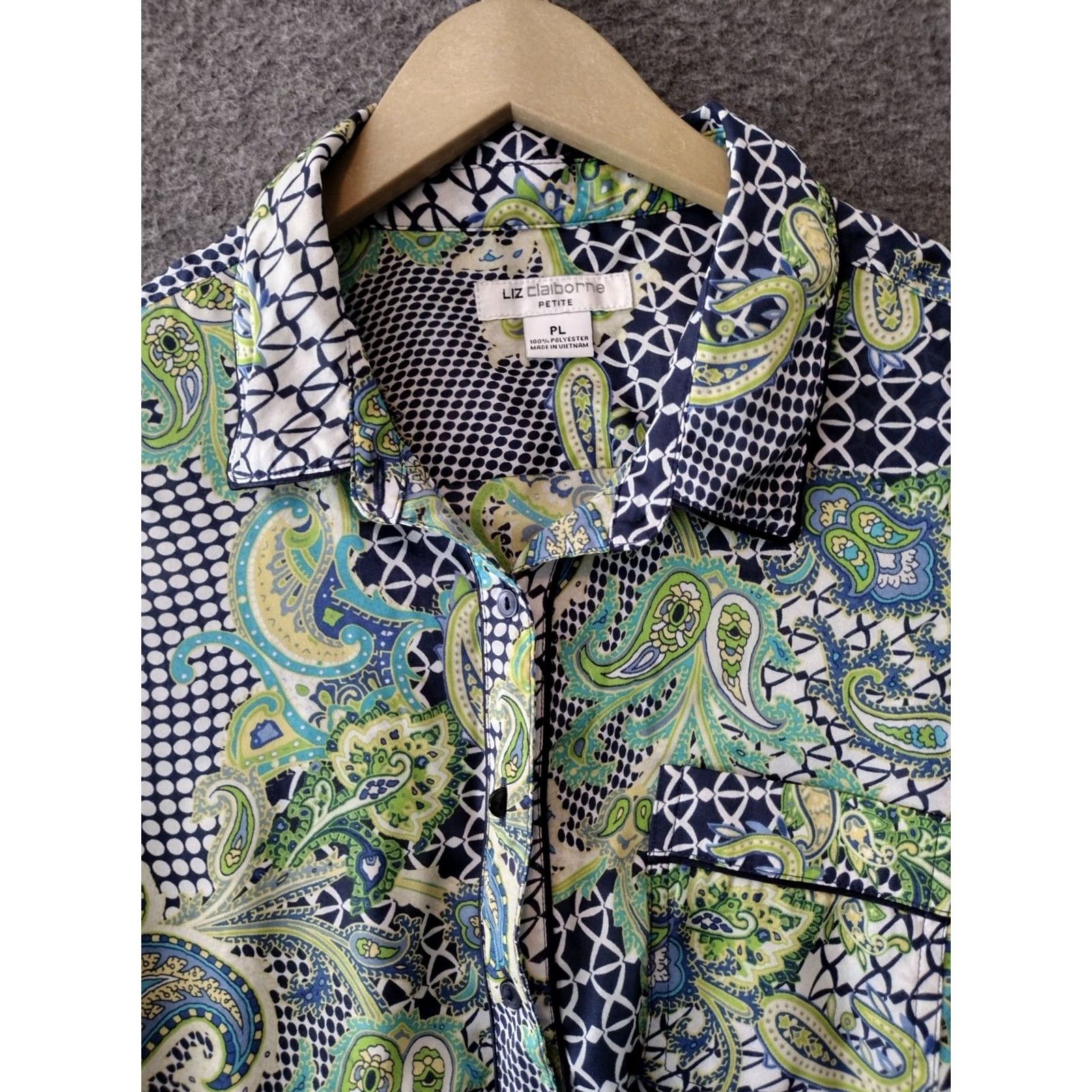 Liz Claiborne Liz Claiborne Shirt Blouse Women's PL Green/Blue Paisley Button Up Shirt Women Long Sleeve Casual Business Purple? Size L / US 10 / IT 46 - 3 Thumbnail