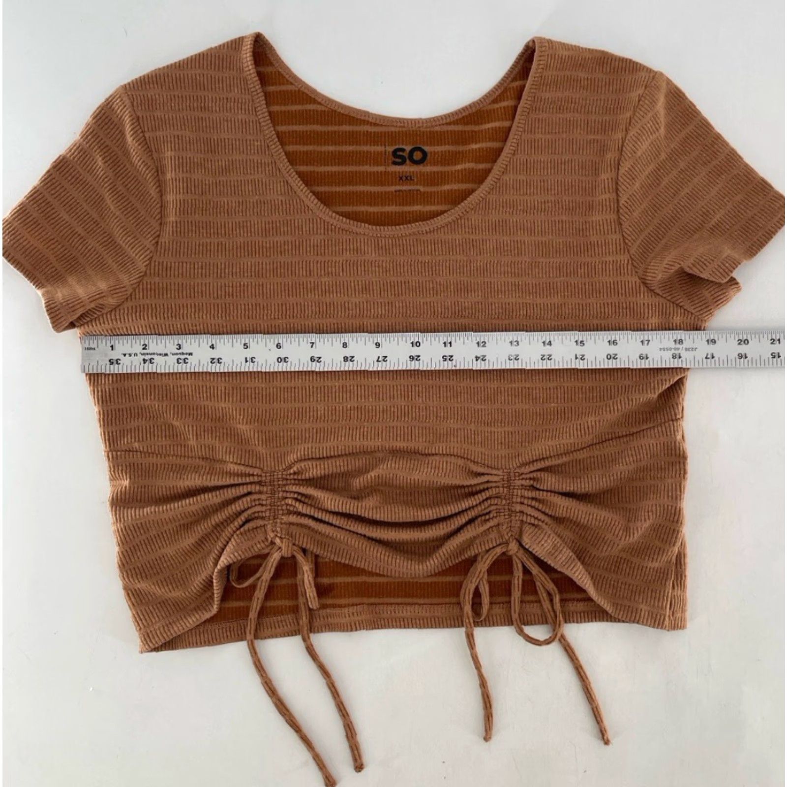 Camel SO Cropped Blouse Shirt Womens 2XL Cap Sleeve Striped Brown Boho Cropped Tie String Stretch Sleeveless? Size XXL / US 16-18 / IT 52-54 - 8 Thumbnail