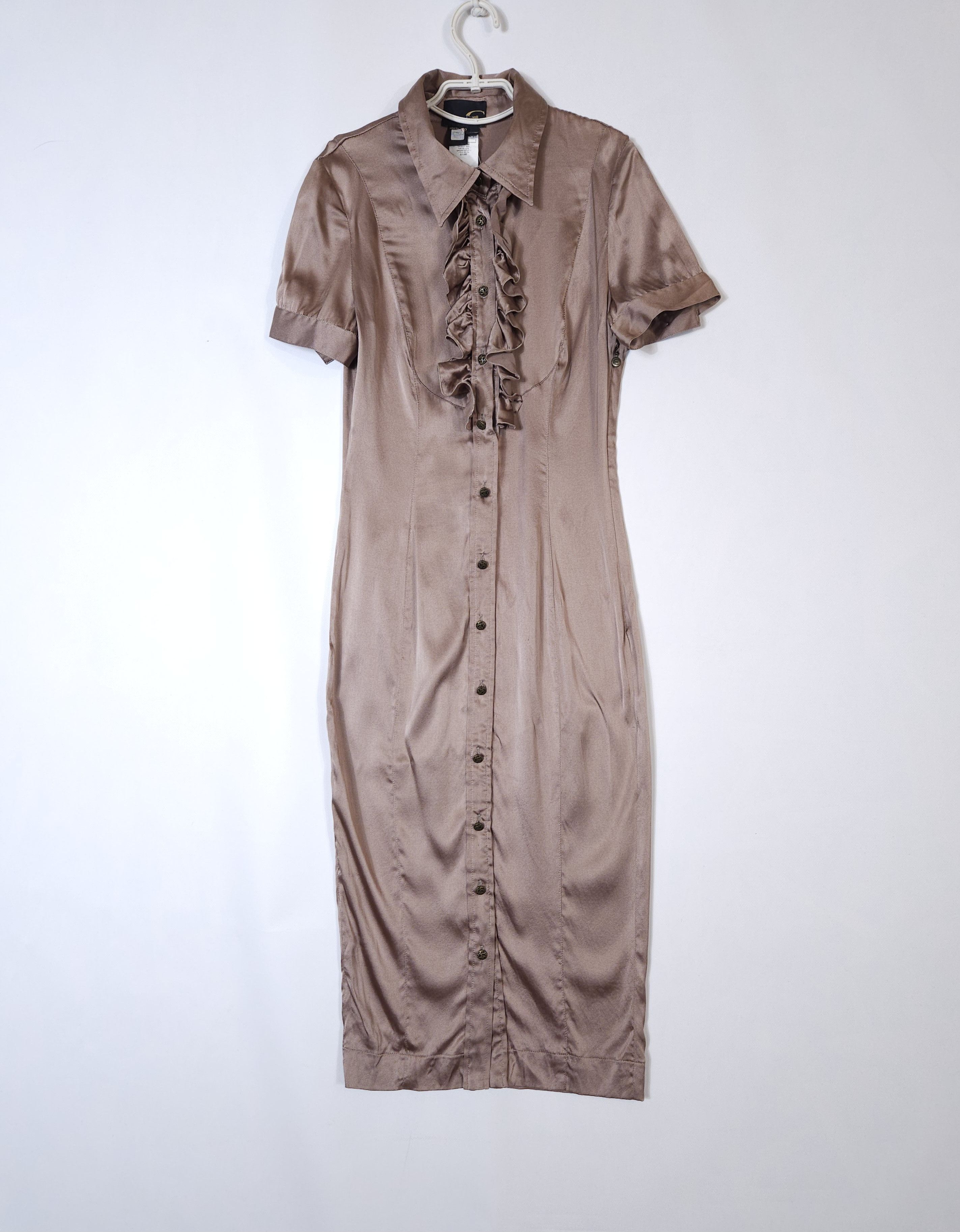 Just Cavalli Just Cavalli Silk Shirt Dress Satin Ruffle Stretch Midi 40/S Size S / US 4 / IT 40 - 5 Thumbnail