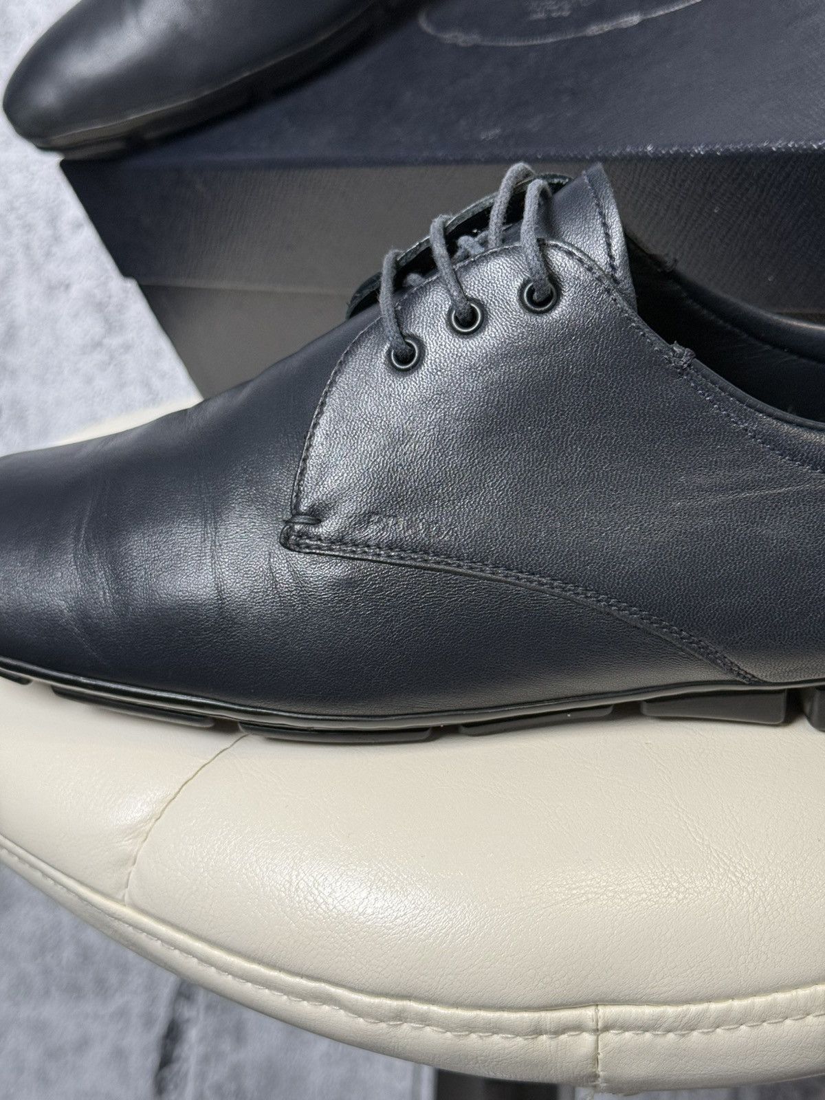 Prada PRADA Navy Leather Lace Up Men’s Shoes With Logo (2ED 034) Size US 11 / EU 44 - 4 Thumbnail