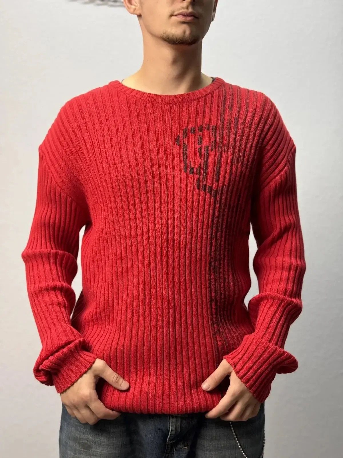 Japanese Brand × Vintage Vintage Y2K Distressed Striped Sweater Faded knit Y2K Effect Size US M / EU 48-50 / 2 - 6 Thumbnail