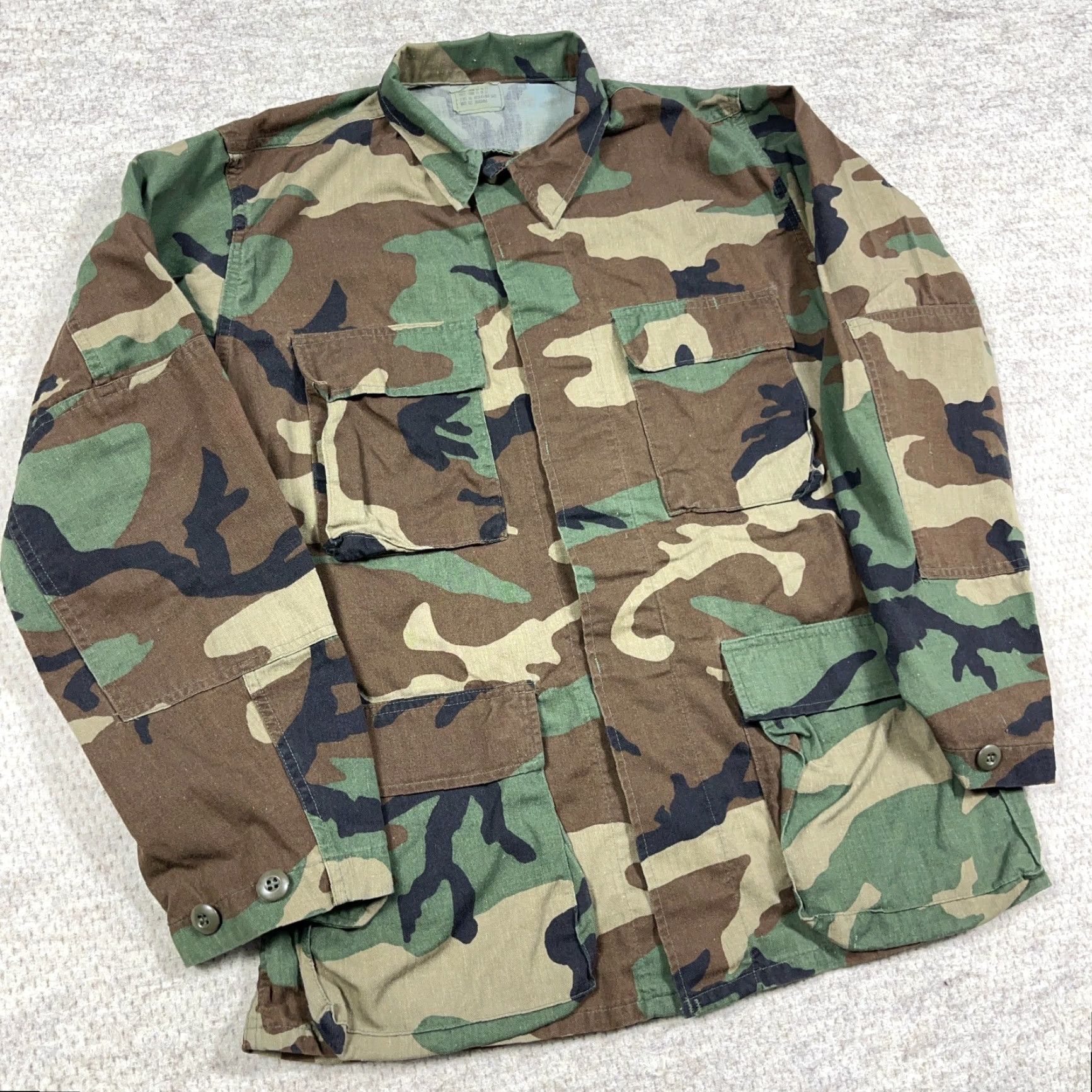 Vintage VINTAGE Military Field Jacket Mens Small Woodland Camo Coat Ripstop Unlined 90s Y2K Camouflage Jacket Mens Small Green 40 in Chest Wool? Size US S / EU 44-46 / 1 - 2 Thumbnail