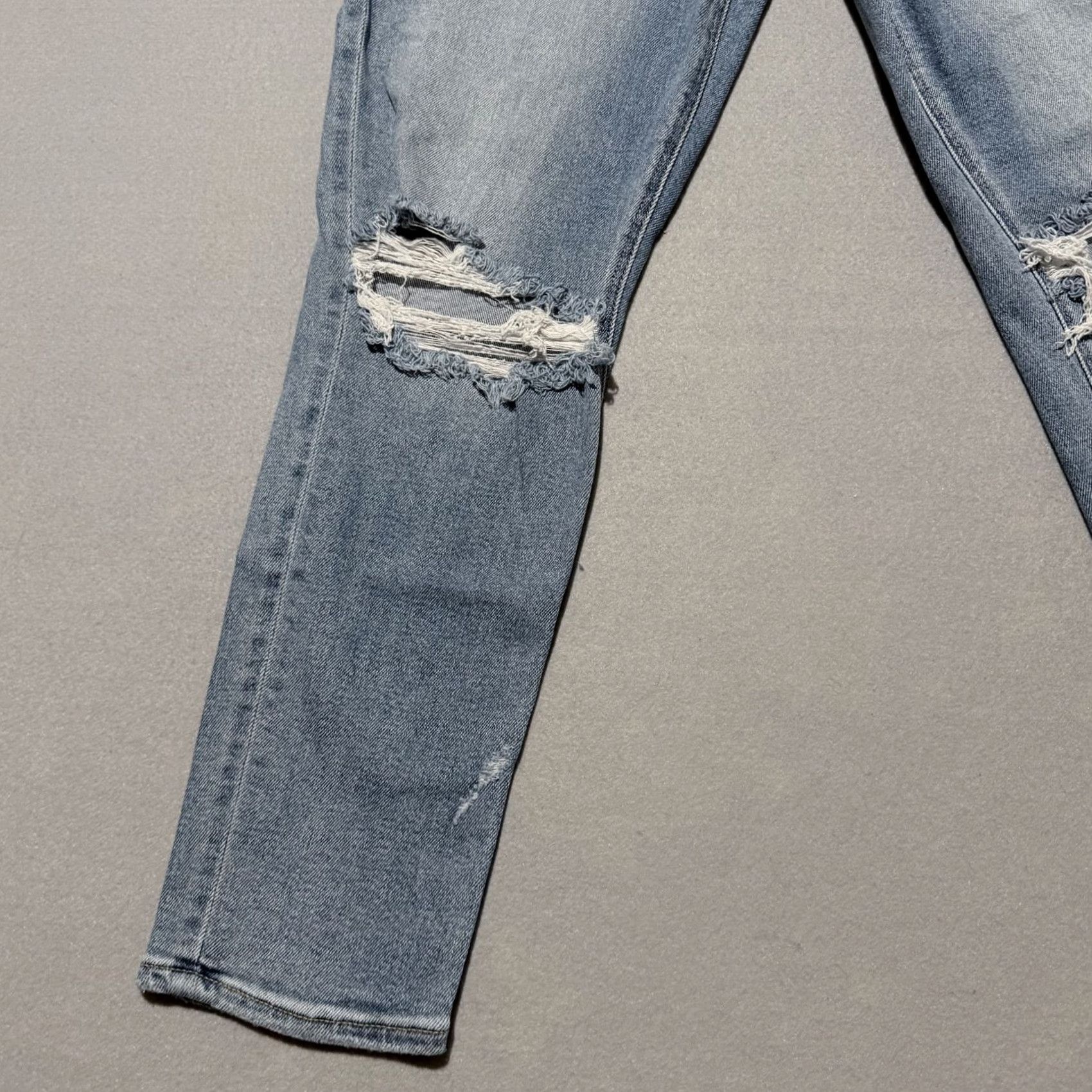 American Eagle Outfitters American Eagle Jeans Women's Blue Distressed Stretch Straight 0 5-Pocket Denim 24in Inseam High Rise 26in - 90s Theme Mens Womens Girls Size 25" / US 0 / IT 36 - 5 Thumbnail