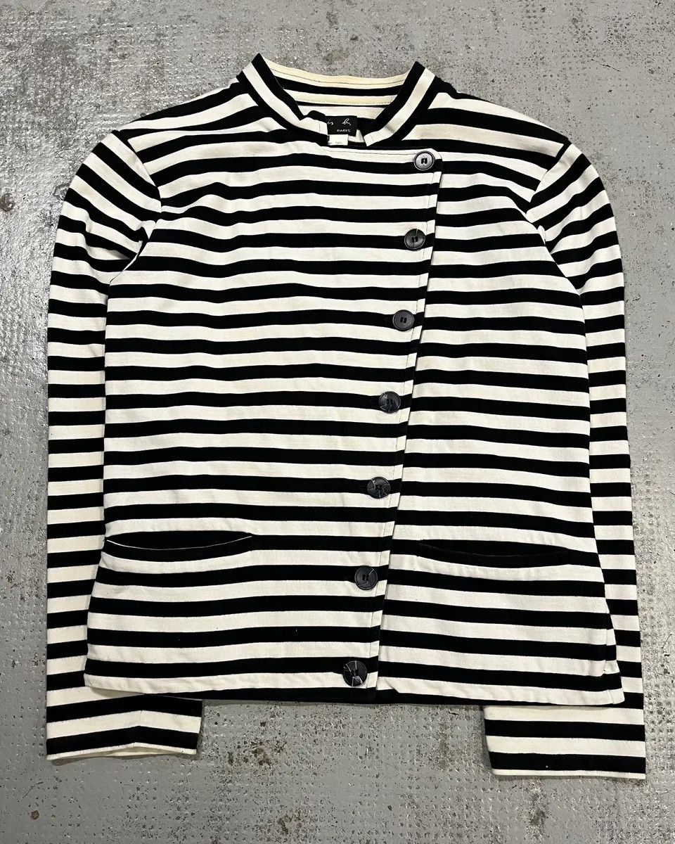 Vintage Agnès b. Black & White Officer Asymmetrical Striped Cardigan Size S / US 4 / IT 40 - 4 Thumbnail