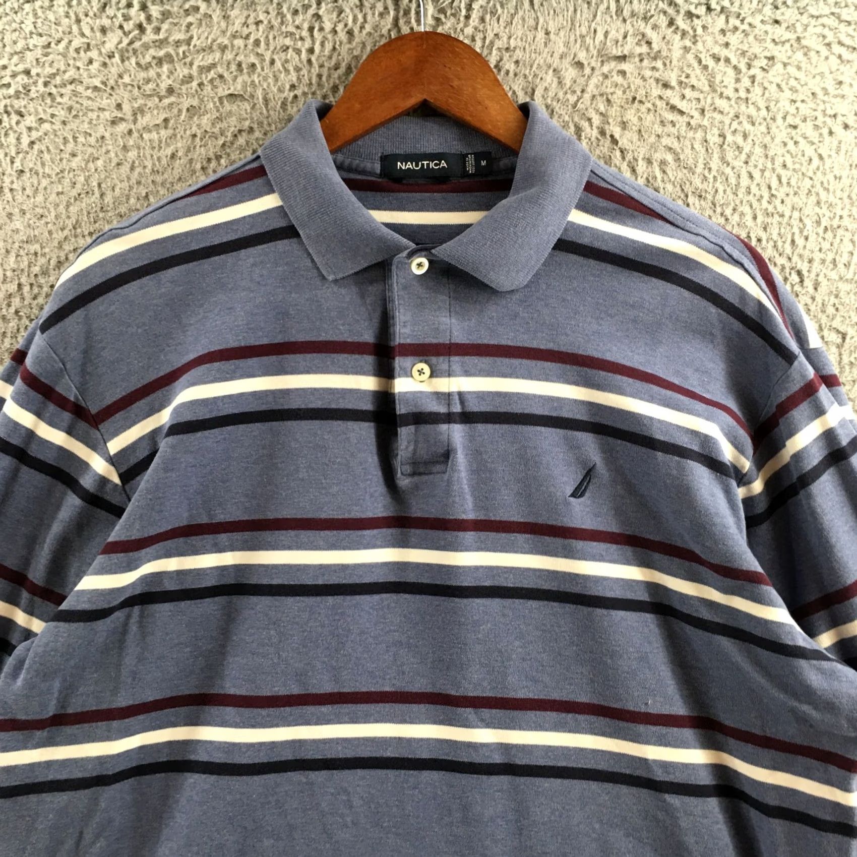 Nautica Nautica Long Sleeve Polo Shirt Men M Blue Stripe Cotton Collared Casual Pullover Size US M / EU 48-50 / 2 - 2 Thumbnail