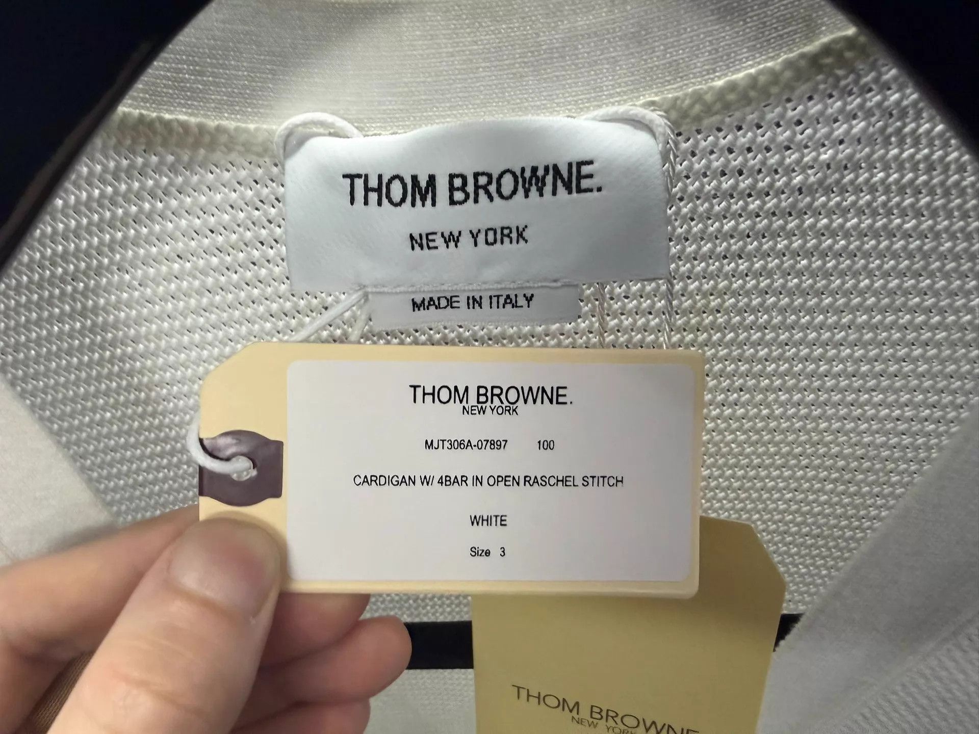 Thom Browne Thom Browne Men's 4-Bar White Knit Cardigan Size 3 Size US L / EU 52-54 / 3 - 3 Thumbnail