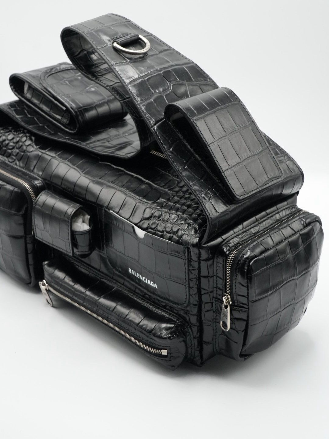 Balenciaga Balenciaga Black Croc Embossed Small Superbusy Sling Bag Size ONE SIZE - 6 Thumbnail