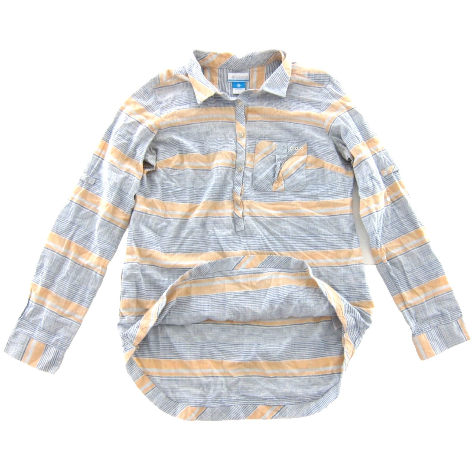 Vintage Columbia Blouse 100% Cotton Blue Orange Stripe Collar Pocket Long Sleeve Large Women Size L / US 10 / IT 46 - 5 Thumbnail