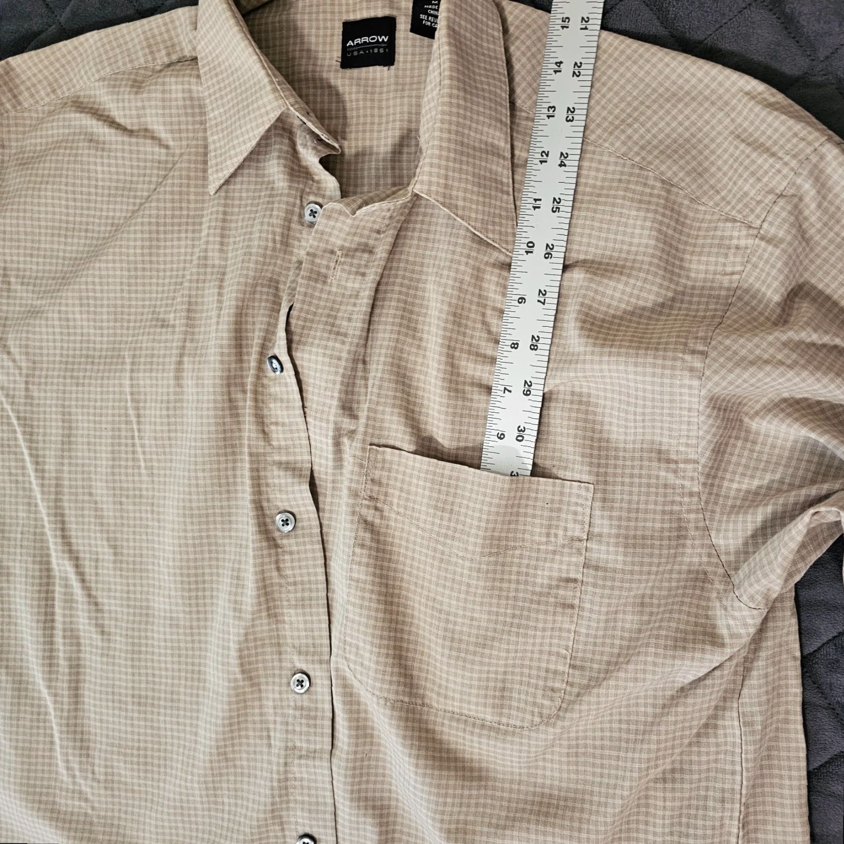 Arrow Arrow Button-Up Shirt Men M Brown Check Long Sleeve with Pocket Casual Size US M / EU 48-50 / 2 - 3 Thumbnail