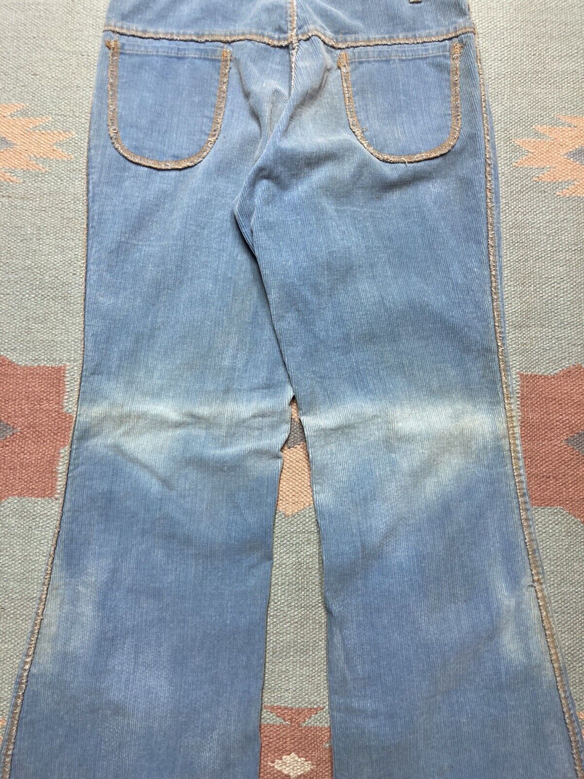 Vintage 70s corduroy bell bottom pants flare hippie baby blue 29x31 Size 29" - 9 Thumbnail