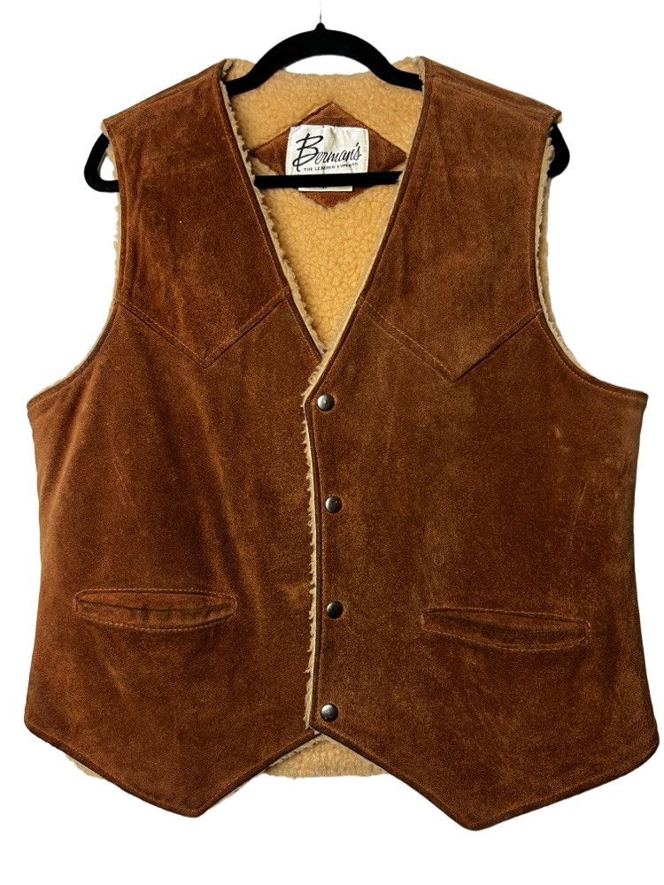 Vintage Vintage 1970's Berman's Brown Suede Leather Sherpa Vest Size US L / EU 52-54 / 3 - 1 Thumbnail