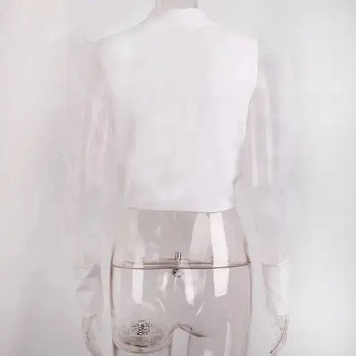 Japanese Brand × Vintage Womens Fashion Blouse Mesh Sheer Puff Sleeve Size ONE SIZE - 3 Thumbnail