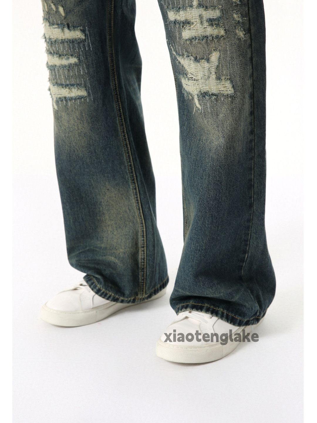 Jean × Vintage Washed faded punk grunge bootcut ripped damaged jeans Size US 32 / EU 48 - 2 Thumbnail