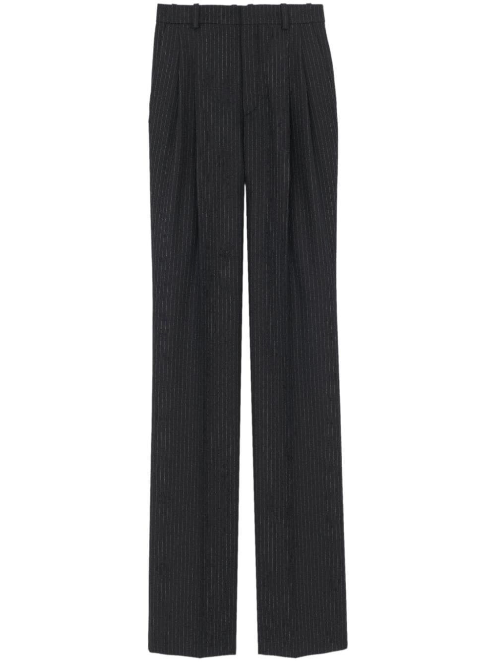 Saint Laurent Paris wide-leg pants in striped wool flannel Size 26" / US 2 / IT 38 - 1 Preview
