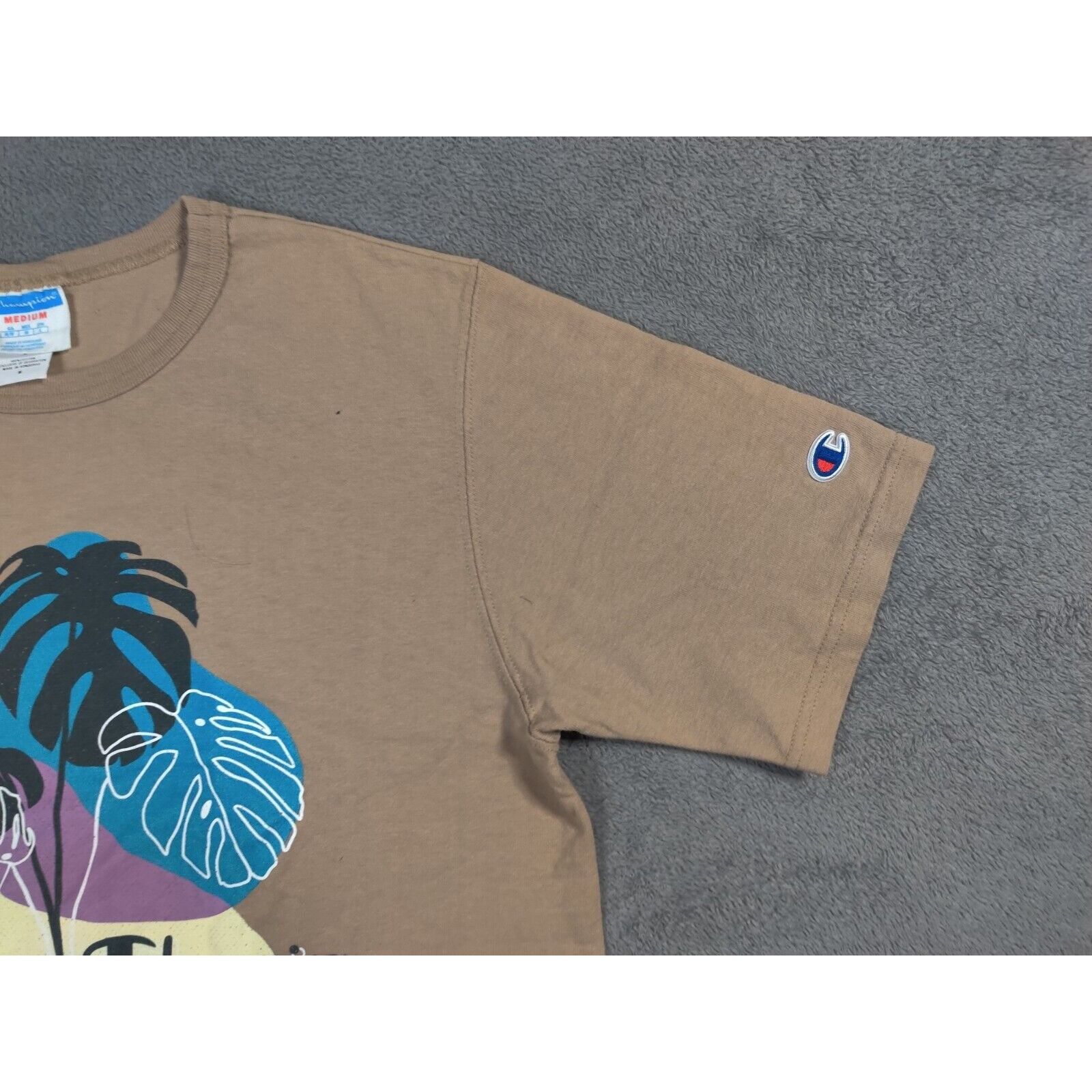 Champion Champion Shirt Adult Mens Medium Tan Floral Spell Out Logo Size US M / EU 48-50 / 2 - 12 Thumbnail