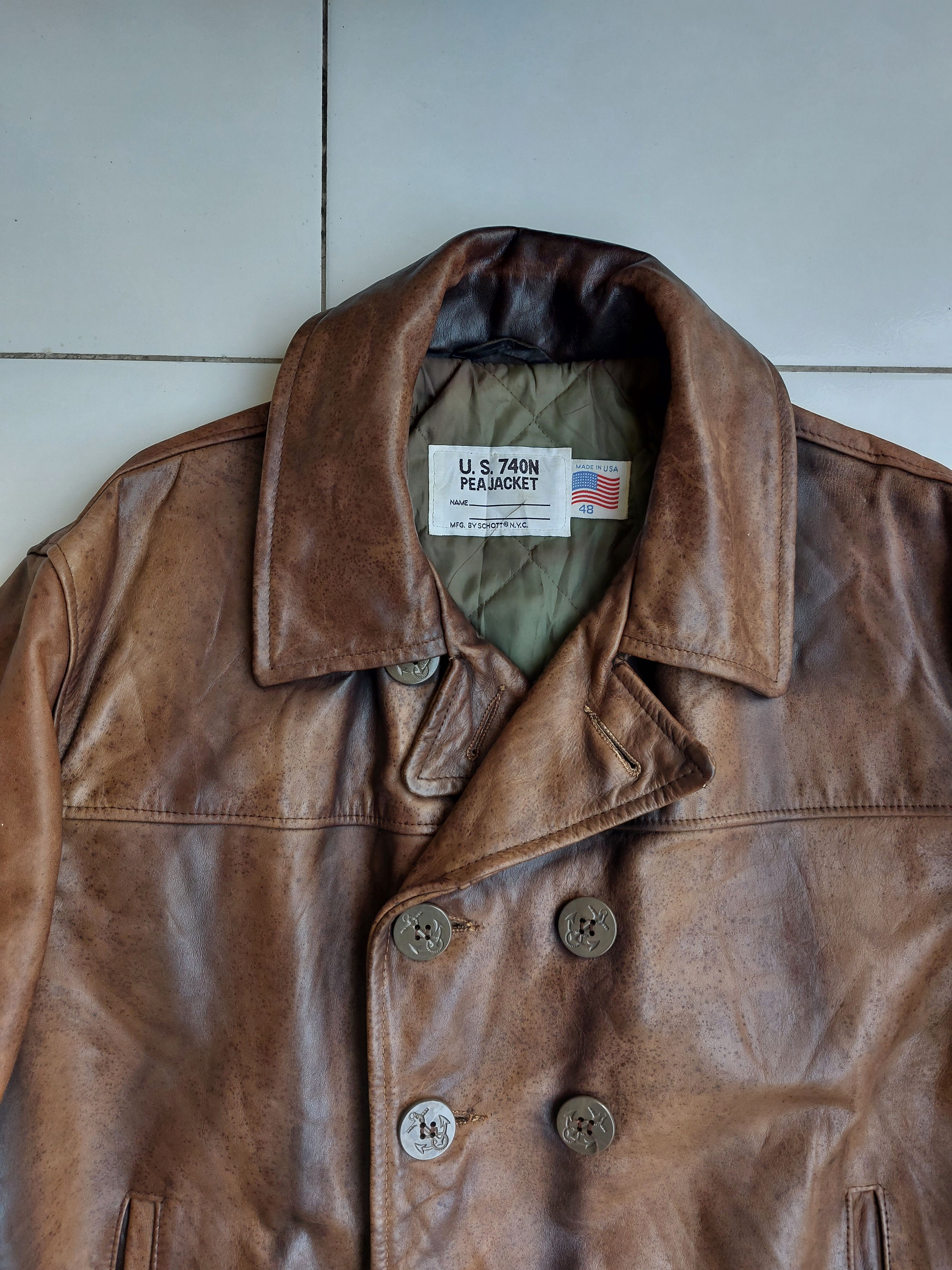 Schott SCHOTT 740N PEA COAT VINTAGE LEATHER JACKET Size US XL / EU 56 / 4 - 12 Thumbnail
