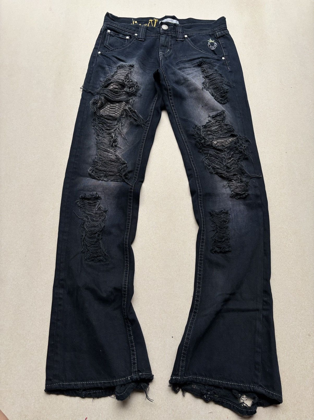 Japanese Brand VAROSH distressed flare jeans Size US 29 - 1 Thumbnail